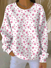 Women's Breast Cancer Pink Flowers Print Casual Sweatshirt gracestitchs
