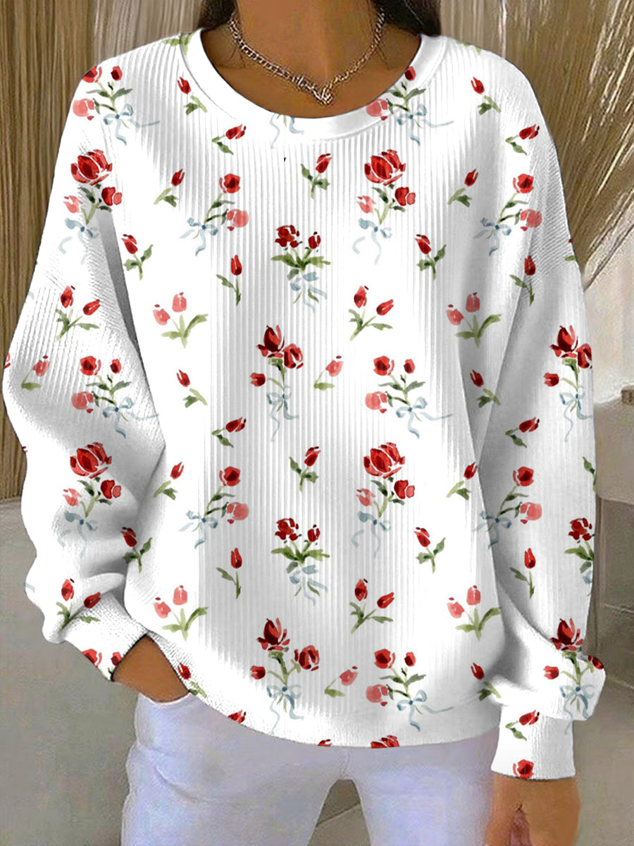 Women's Breast Cancer Pink Flowers Print Casual Sweatshirt gracestitchs