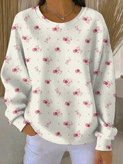 Women's Breast Cancer Pink Flowers Print Casual Sweatshirt gracestitchs