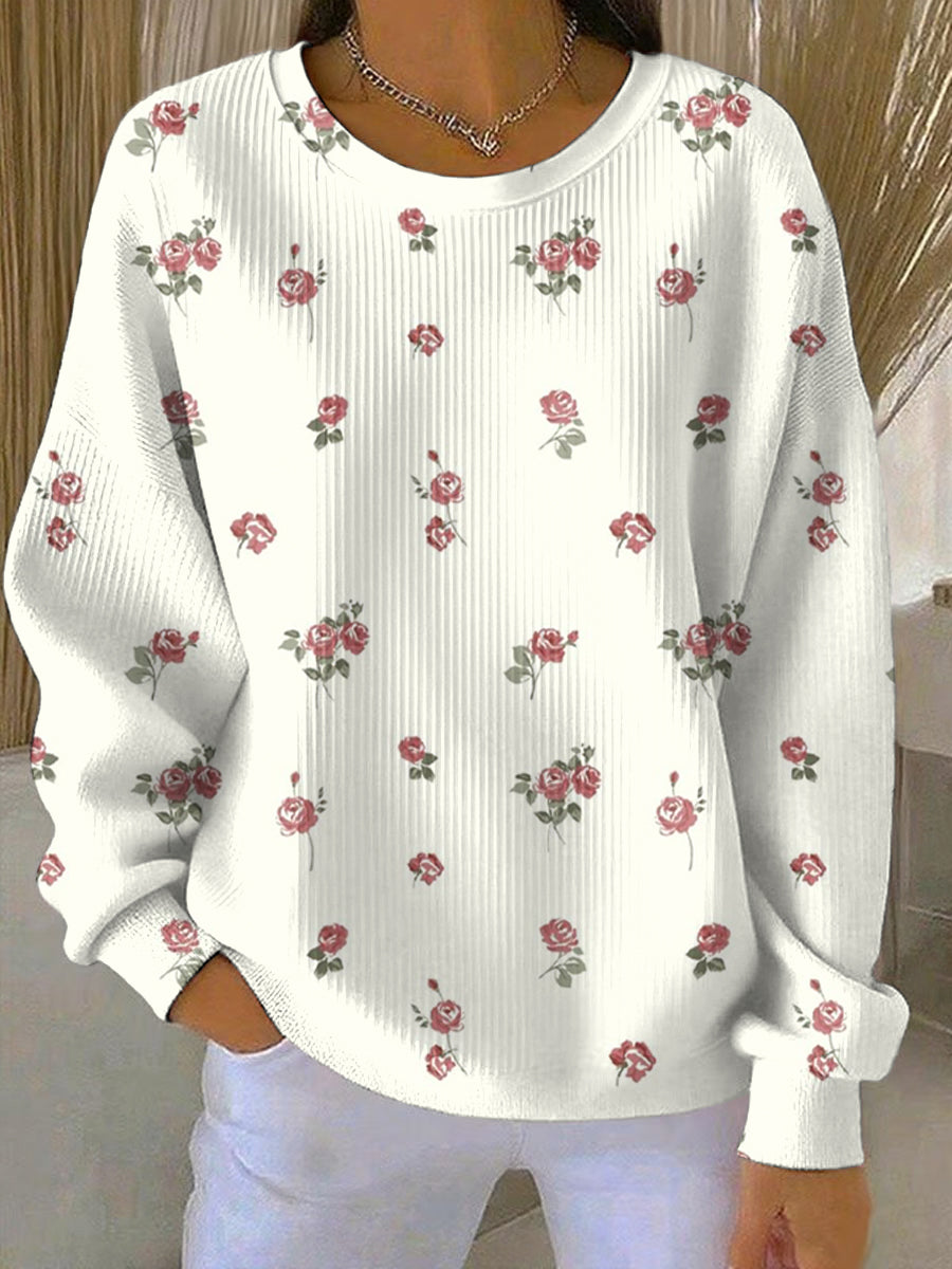 Women's Breast Cancer Pink Flowers Print Casual Sweatshirt gracestitchs