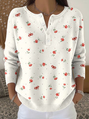 Women's Breast Cancer Pink Flowers Print Knit Top gracestitchs