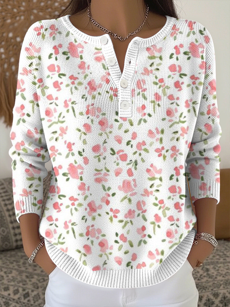 Women's Breast Cancer Pink Flowers Print Knit Top gracestitchs