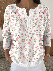 Women's Breast Cancer Pink Flowers Print Knit Top gracestitchs