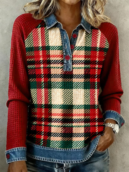 Women's Christmas Plaid Tops gracestitchs