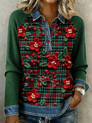Women's Christmas Plaid Floral Tops