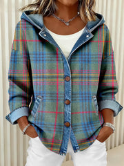 Women's Vintage Plaid Pattern Patchwork Art Hoodie Cardigan gracestitchs