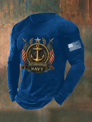 Men's Navy Printed Long Sleeve T-shirt
