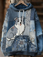 Women's Vintage Dog Art Print Casual Hoodie gracestitchs