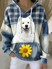Women's Vintage Dog Art Print Casual Hoodie gracestitchs