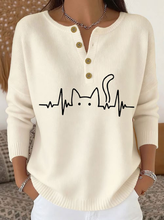 Women‘s cute cat print long-sleeve cardigan