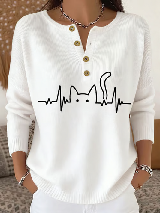 Women‘s cute cat print long-sleeve cardigan