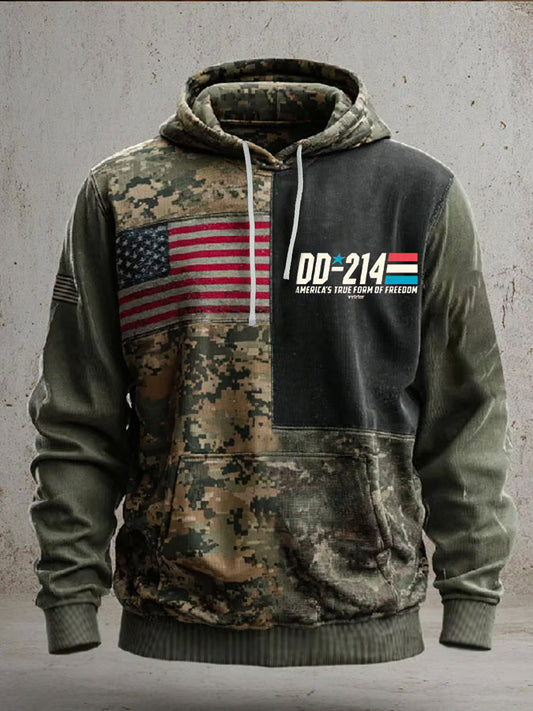Men's Retro Veteran USA Flag Camouflage Print Casual Hoodie