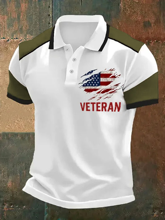 Men's Retro Veteran USA Flag Print Casual Top