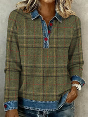 Women's Plaid Pattern Denim Collar Shirt gracestitchs
