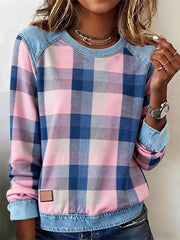 Women's Vintage Plaid Pattern Patchwork Art Sweatshirt gracestitchs