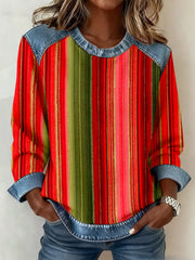 Women's Colorful Striped Pattern Patchwork Art Sweatshirt gracestitchs