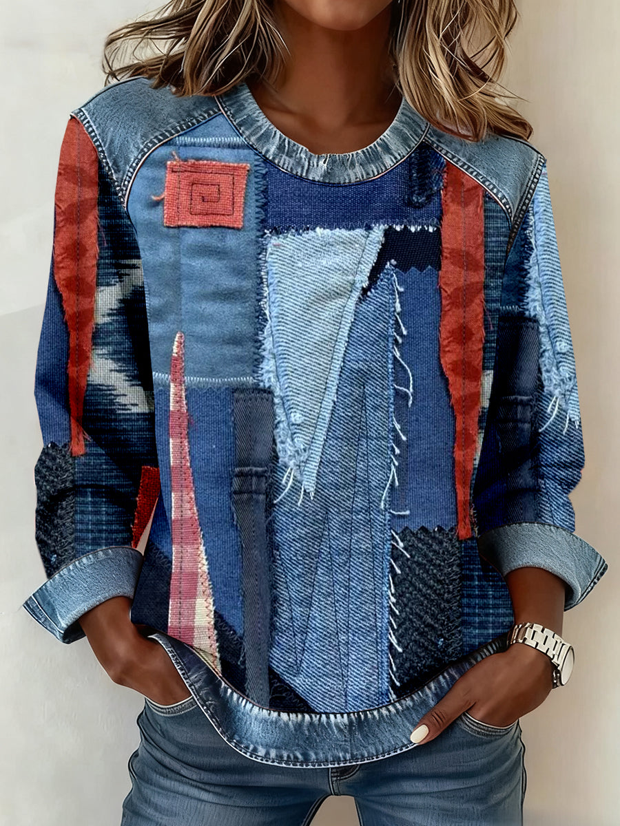Women's Distressed Patchwork Vintage Sweatshirt gracestitchs