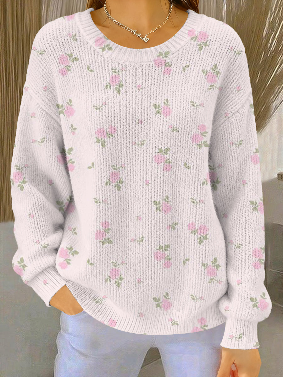 Women's Breast Cancer Pink Flowers Cozy Knitted Sweater gracestitchs