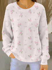 Women's Breast Cancer Pink Flowers Cozy Knitted Sweater gracestitchs