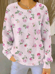 Women's Breast Cancer Pink Flowers Cozy Knitted Sweater gracestitchs
