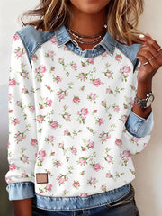 Women's Breast Cancer Pink Flowers Print Casual Top gracestitchs