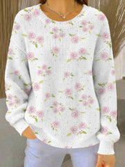 Women's Breast Cancer Pink Flowers Cozy Knitted Sweater