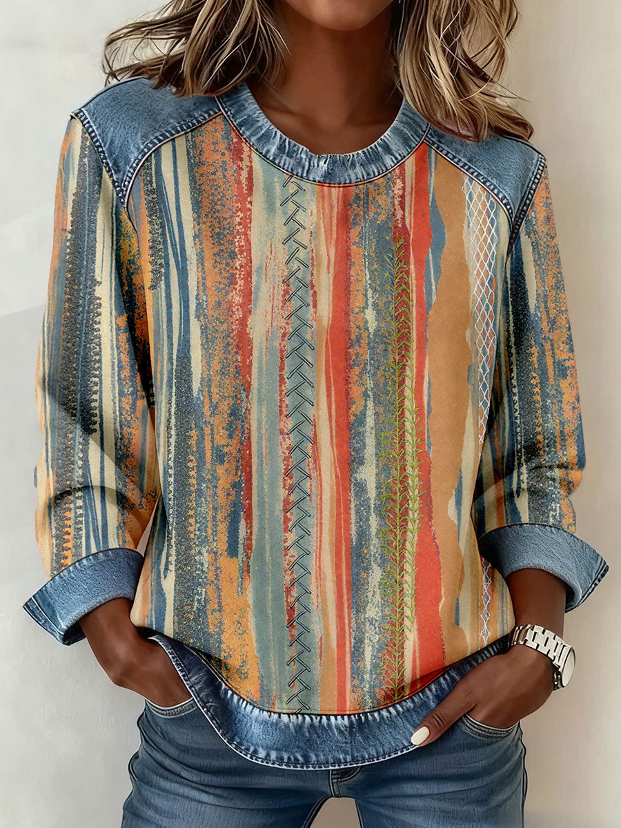 Women's Vintage Striped Printed Sweatshirts gracestitchs