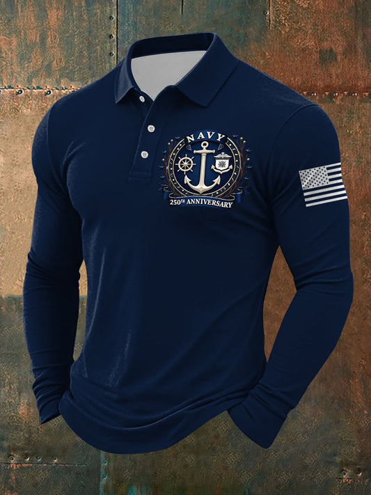 Men's Navy 250th Anniversary Printed long sleeve shirt