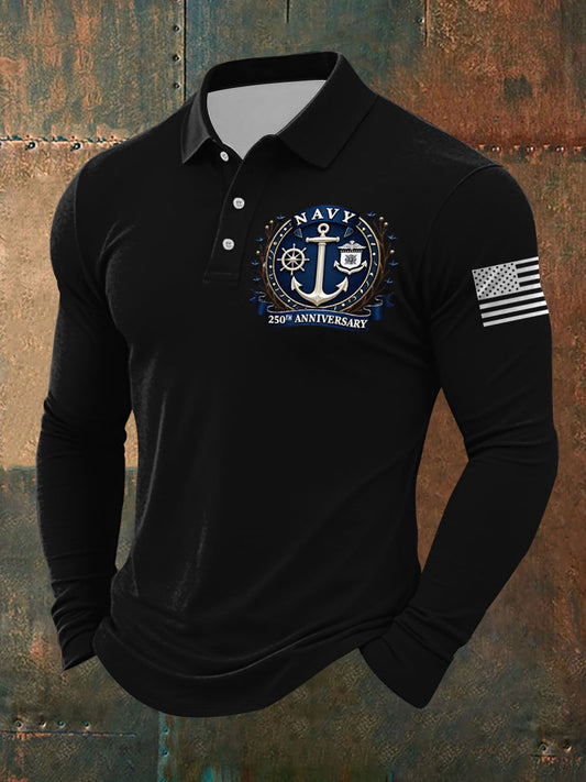 Men's Navy 250th Anniversary Printed long sleeve shirt