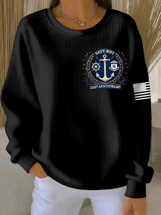Women's Navy 250th Anniversary Printed Navy Wife Sweatshirt