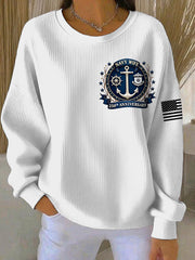Women's Navy 250th Anniversary Printed Navy Wife Sweatshirt
