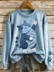 Women's Funny Cat Pattern Patchwork Art Sweatshirt gracestitchs