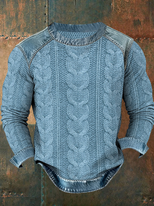 Men's Textured Denim Collar Sweatshirt
