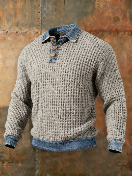Men's Textured Denim Collar Sweatshirt