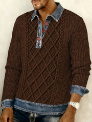 Men's Textured Denim Collar Sweatshirt