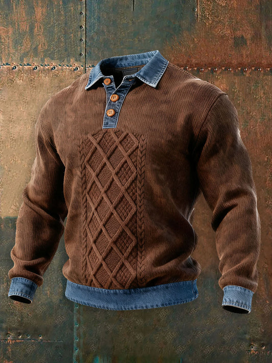 Men's Textured Denim Collar Sweatshirt gracestitchs