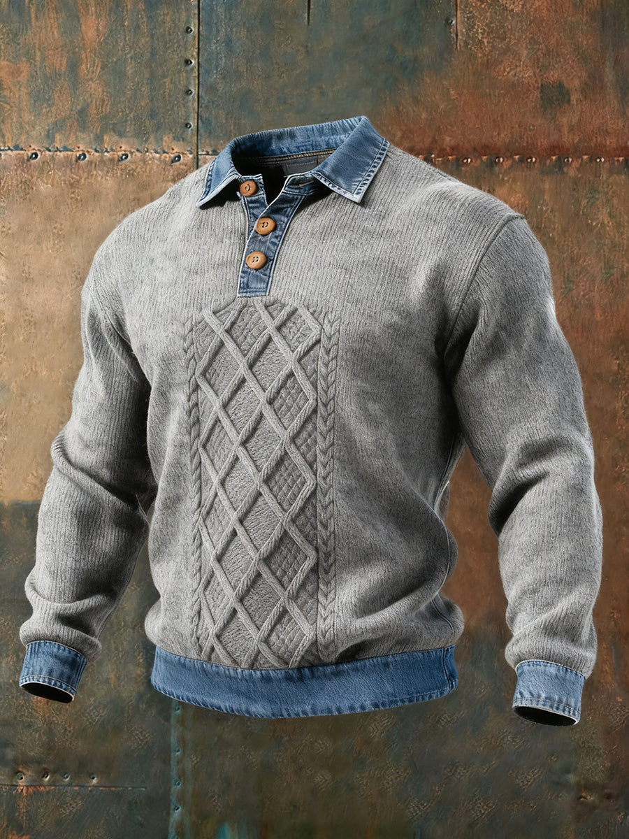 Men's Textured Denim Collar Sweatshirt gracestitchs