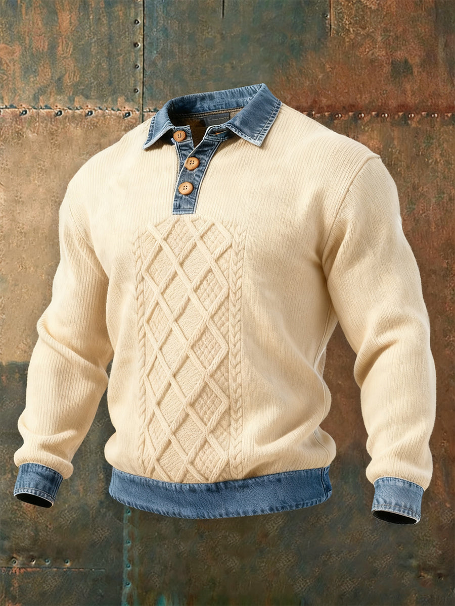 Men's Textured Denim Collar Sweatshirt gracestitchs
