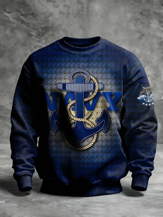 Men's Navy 250th Anniversary Printed Crew Neck Sweatshirt