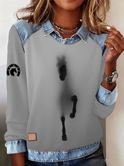 Women's Retro Horse Print Horse Lovers Casual Sweatshirt