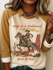 Women's Vintage Tough As A Tumbleweed Sweet As Sugar Cowgirl And Horse Print Casual Sweatshirt