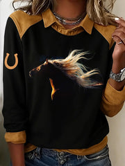 Women's Retro Horse Print Horse Lovers Casual Sweatshirt