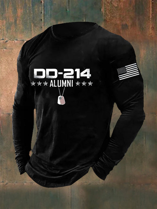 Men's Men's Vintage DD-214 Alumni Veteran Print Casual Long Sleeve T-Shirt