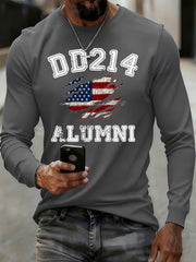 Men's Vintage DD-214 Alumni Veteran Print Casual Long Sleeve T-Shirt
