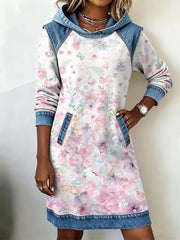 Women's Breast Cancer Pink Floral Patchwork Art Dress