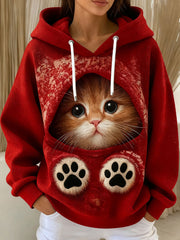 Women's Cute Christmas Cat Art Drawstring Hoodie