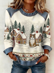 Women‘s Cute Winter Cat Print Cat Lovers Casual Sweatshirt