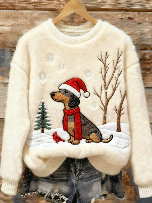 Women's Christmas Dachshund Dog Art Cozy Flannel Sweater