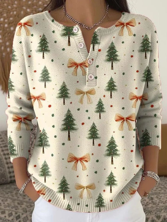 Women's Vintage Christmas Tree Printed Sweater