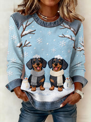 Women‘s Cute Winter Dachshunds Print Dog Mom Gift Casual Sweatshirt